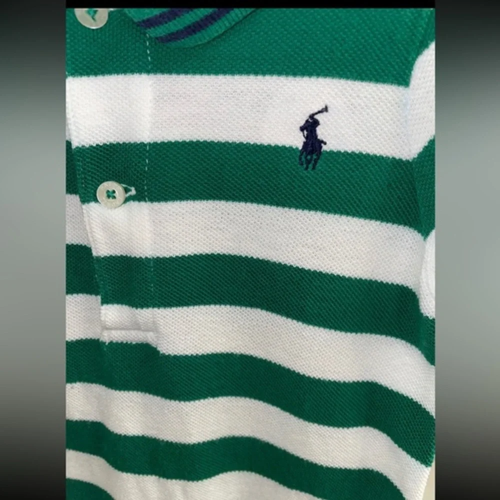 Ralph Lauren Striped Pony Logo‎ One Piece Cotton Romper Green White Baby 9 Month
